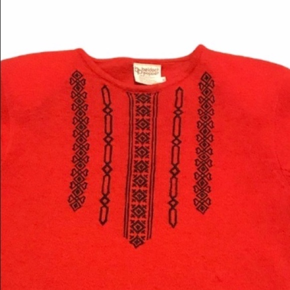 Vintage Sweater Embroidered Collar Red Sz Med - Picture 5 of 6